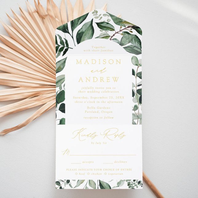 Abundant Greenery Arch Frame Foil Wedding All-in-One-Einladung (Von Creator hochgeladen)