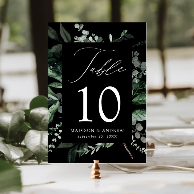 Abundant Greenery Black Table Number Card (Von Creator hochgeladen)