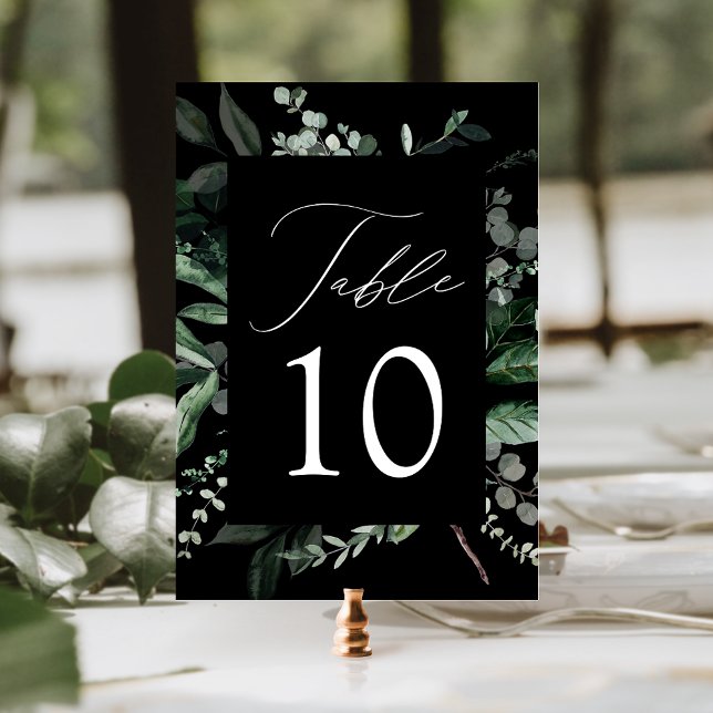 Abundant Greenery Black Wedding Table Number Card (Von Creator hochgeladen)