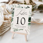 Abundant Greenery Personalized Wedding Tischnummer<br><div class="desc">Elegante botanische Hochzeitskarten mit Tischnummer,  Namen und Hochzeitsdatum in einem rechteckigen Rahmen,  umgeben von Eukalyptus,  Farne und anderen üppigen Grünpflanzen auf cremefarbenem Hintergrund. Personalisieren Sie die Nummer für jede Tischkarte und fügen Sie sie Ihrem Warenkorb hinzu. Entworfen,  um sich mit unserer Hochzeitskollektion "Abundant Greenery" abzustimmen.</div>