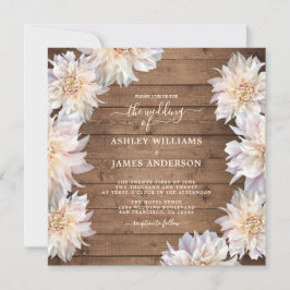 Abundant Pink Dahlia Blume Rustic Wood Wedding Einladung