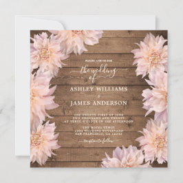 Abundant Pink Dahlia Blume Rustic Wood Wedding Einladung