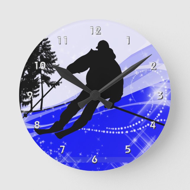 Abwärts auf der Ski-Steigung Runde Wanduhr (Vorderseite)
