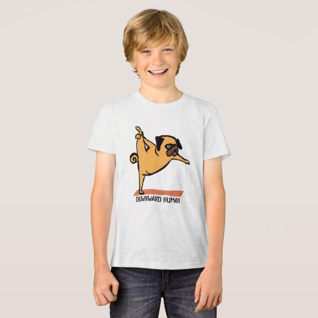 Abwärts Human-Yoga-Dog-Funny Tri-Blend Shirt (Vorderseite voll)