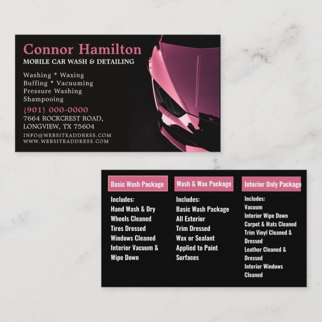 Abwasch von Kraftfahrzeugen - Druckabwaschen Visitenkarte (Vorne/Hinten)