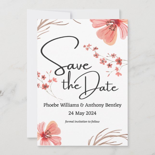 ABWEICHUNGSDATUM gerettet - rosa Blume bearbeitbar Save The Date (Vorderseite)