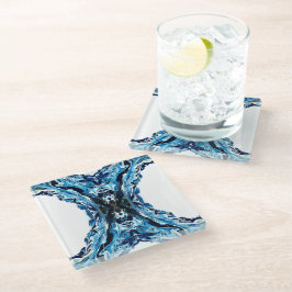 Abyss Abstract Navy Blue Gold White Fluid Art Glasuntersetzer