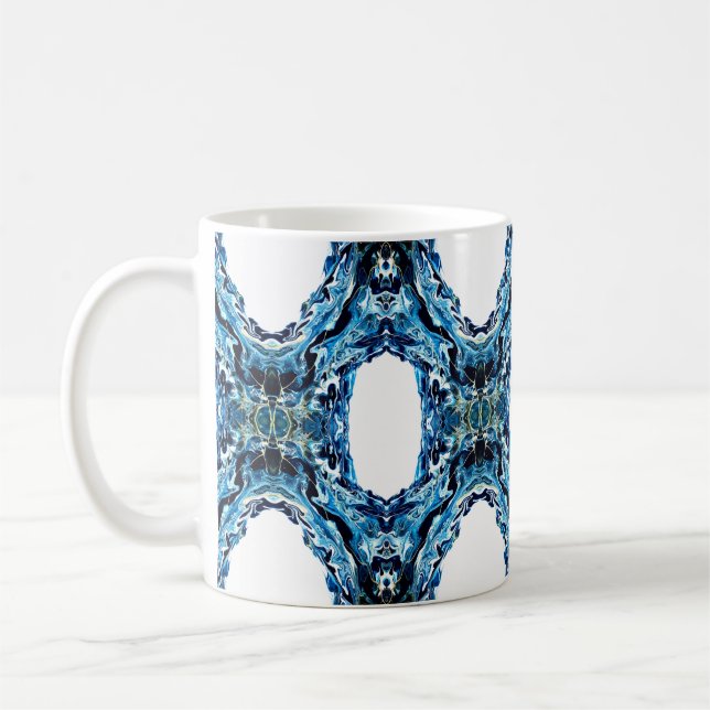 Abyss Abstract Navy Blue Gold White Fluid Art Kaffeetasse (Links)