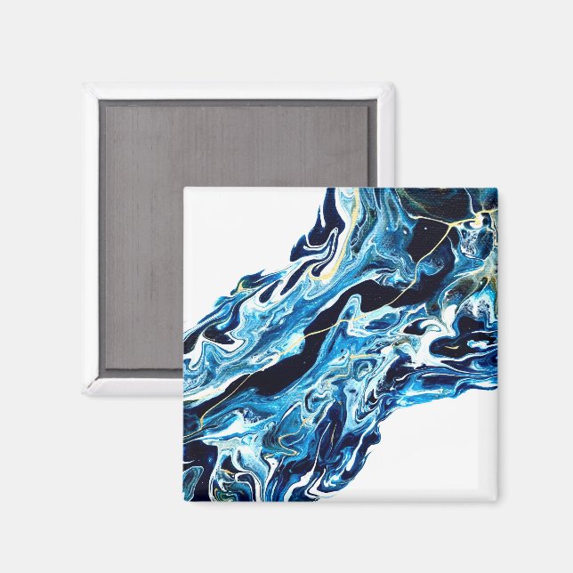 Abyss Abstract Navy Blue Gold White Fluid Art Magnet (Vorderseite/Rückseite)