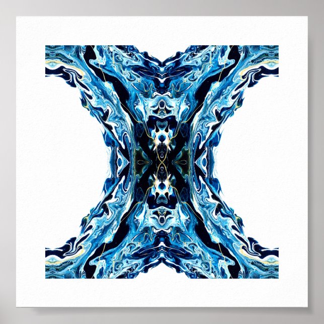 Abyss Blue Abstract Acrylic Paint Pour Fluid Art Poster (Vorne)