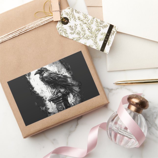 Abyssal Gaze Heavy Metal Raven Skull Rechteckiger Aufkleber (Schenken)