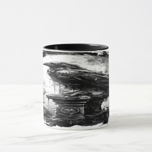 Abyssal Gaze Heavy Metal Raven Skull Tasse (Zentrum)