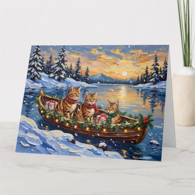 Abyssinian Cat Christmas Boat Holiday Karte (Vorderseite)