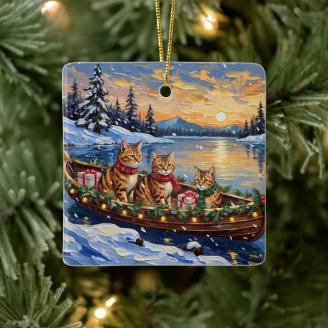 Abyssinian Cat Christmas Boat Holiday Keramikornament (Baum)