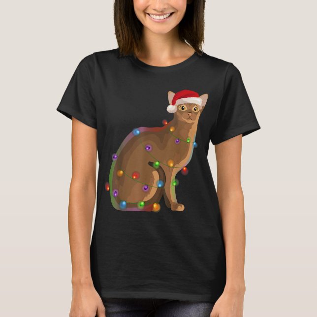 Abyssinian Cat Christmas Lights Xmas Cat Lover T-Shirt (Vorderseite)