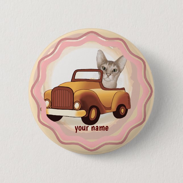 Abyssinian Cat Driving Car Button (Vorderseite)
