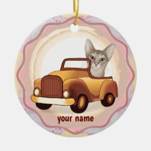 Abyssinian Cat Driving Car Ornament