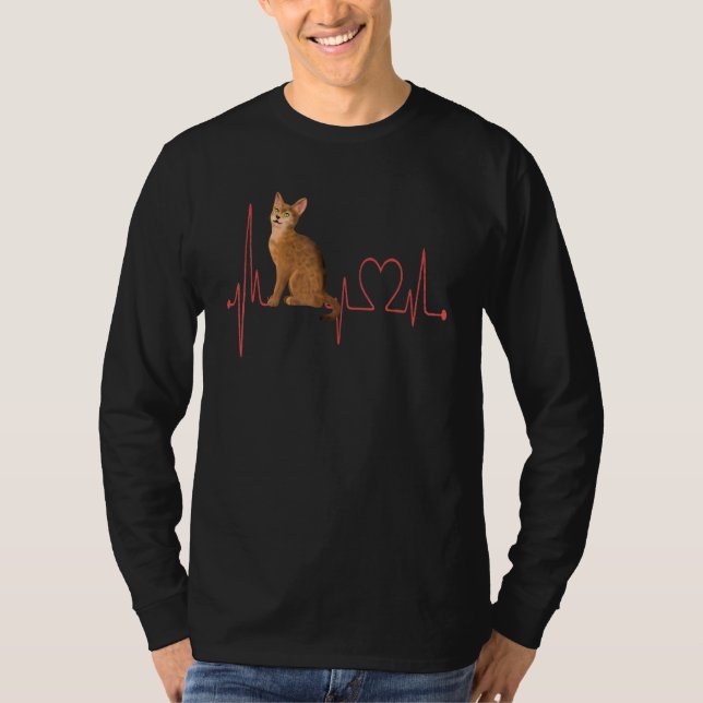 Abyssinian Cat Heartbeat EKG Funny I Love My Abyss T-Shirt (Vorderseite)