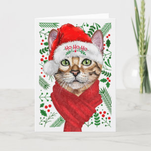 Abyssinian Cat Ho Ho Ho Weihnachtsmannmütze Meowy  Feiertagskarte