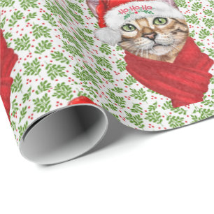 Abyssinian Cat Ho Ho Ho Weihnachtsmannmütze Meowy  Geschenkpapier