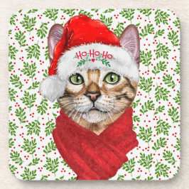 Abyssinian Cat Ho Ho Ho Weihnachtsmannmütze Meowy  Getränkeuntersetzer