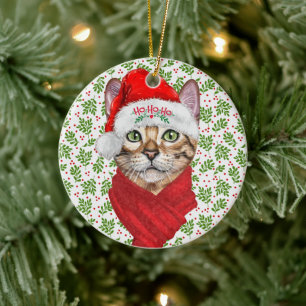 Abyssinian Cat Ho Ho Ho Weihnachtsmannmütze Meowy Keramik Ornament