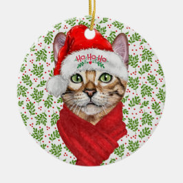 Abyssinian Cat Ho Ho Ho Weihnachtsmannmütze Meowy  Keramik Ornament