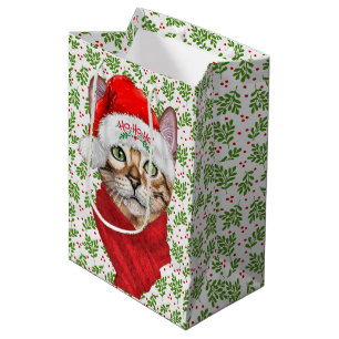 Abyssinian Cat Ho Ho Ho Weihnachtsmannmütze Meowy  Mittlere Geschenktüte