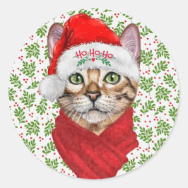 Abyssinian Cat Ho Ho Ho Weihnachtsmannmütze Meowy  Runder Aufkleber