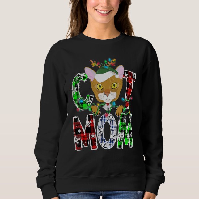 Abyssinian Cat Mama Lights Kariert Xmas Pajama Rei Sweatshirt (Vorderseite)