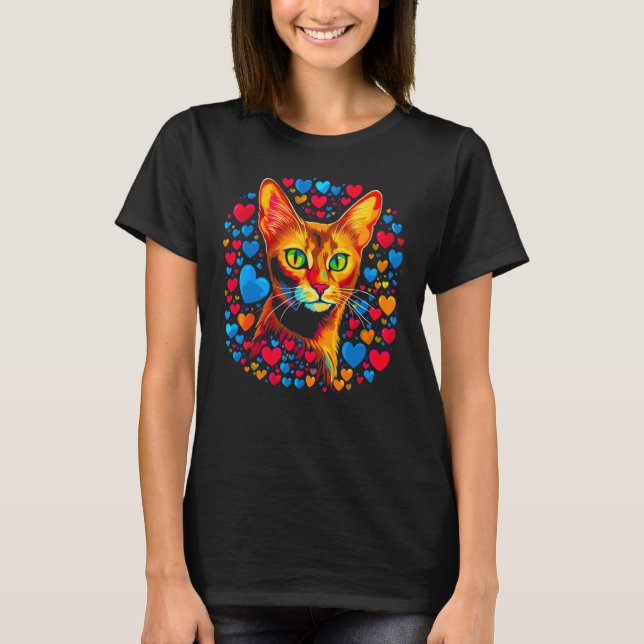 Abyssinian Cat Red Blue T-Shirt (Vorderseite)
