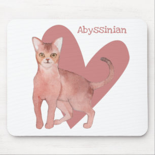 Abyssinian Cat Watercolor Kitty Pink Heart Mouse P Mousepad
