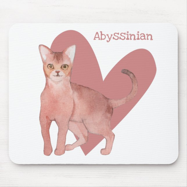 Abyssinian Cat Watercolor Kitty Pink Heart Mouse P Mousepad (Vorne)