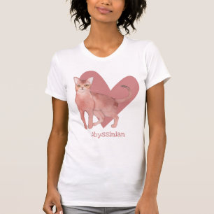 Abyssinian Cat Watercolor Kitty Pink Herz T-Shirt