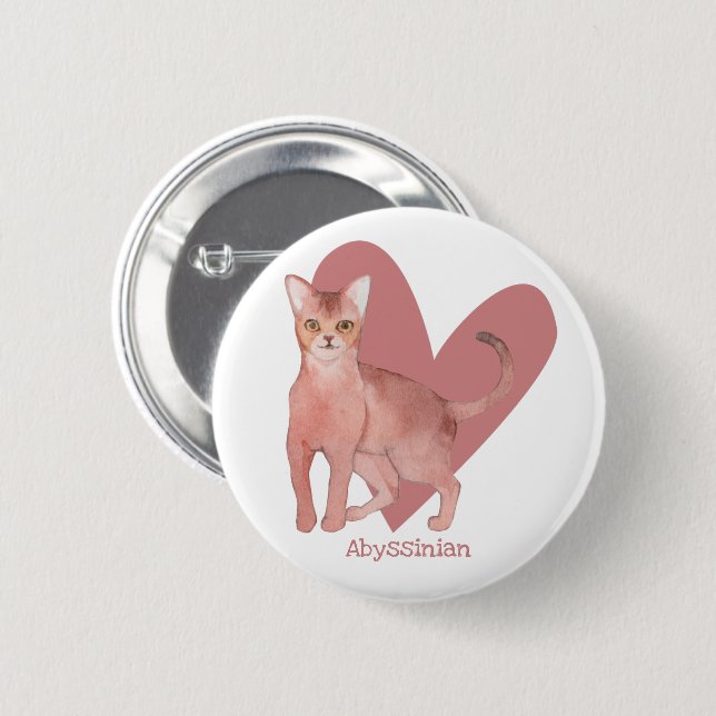 Abyssinian Cat Watercolor Kitty Pink Herztasten Button (Vorne & Hinten)