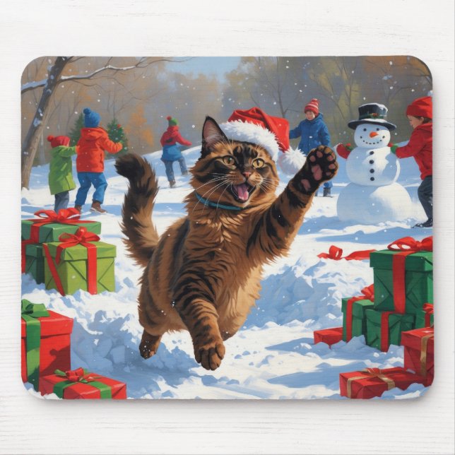 Abyssinian Cat Weihnachtsfest Schneeszene Mousepad (Vorne)