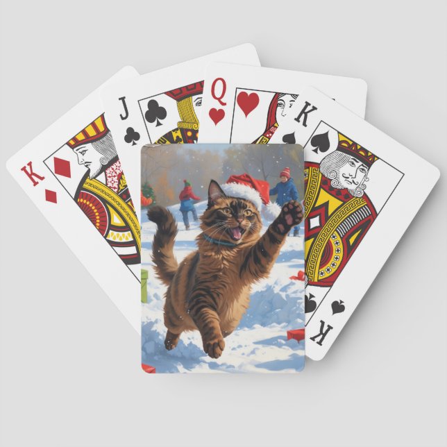 Abyssinian Cat Weihnachtsfest Schneeszene Spielkarten (Rückseite)