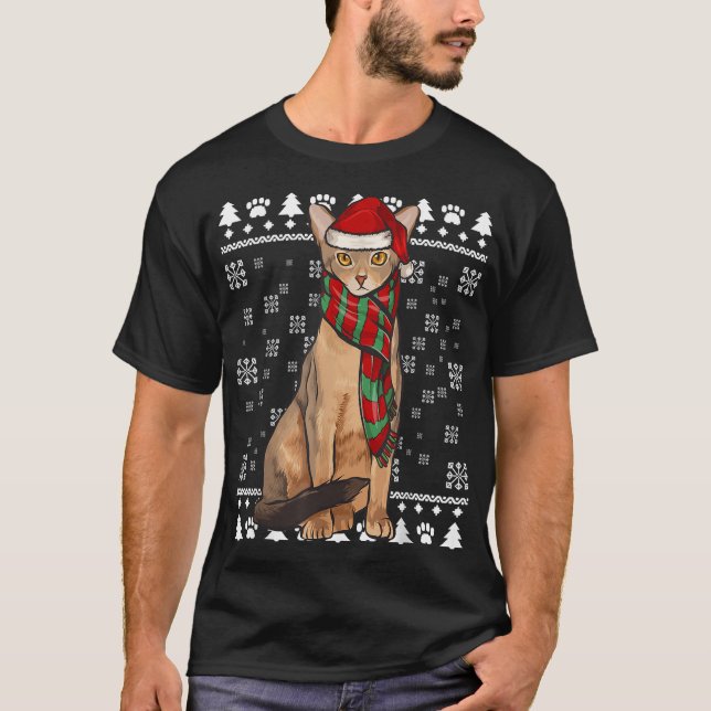 Abyssinian Cat Weihnachtsmannmütze Weihnachten Wei T-Shirt (Vorderseite)