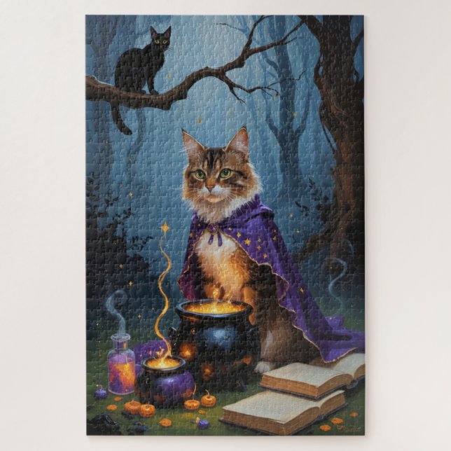 Abyssinian Cat Whimsical Halloween Malerei Puzzle (Vertikal)