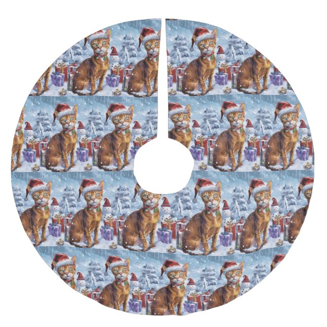 Abyssinian Cat Winter Wonderland Weihnachtsfreude Polyester Weihnachtsbaumdecke (Vorderseite)