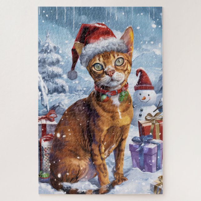 Abyssinian Cat Winter Wonderland Weihnachtsfreude Puzzle (Vertikal)