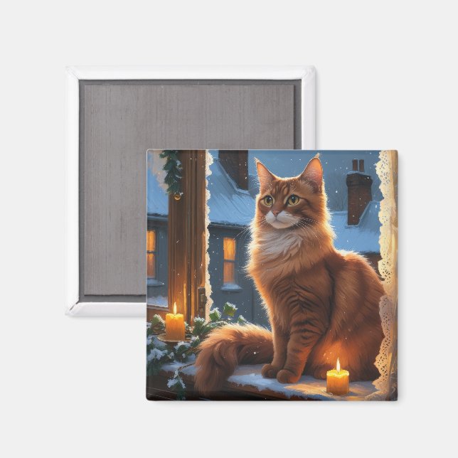 Abyssinian Cat With Christmas Lights Holiday Magnet (Vorderseite/Rückseite)