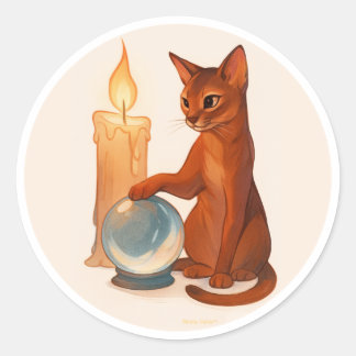 Abyssinian cat with silver crystal ball runder aufkleber