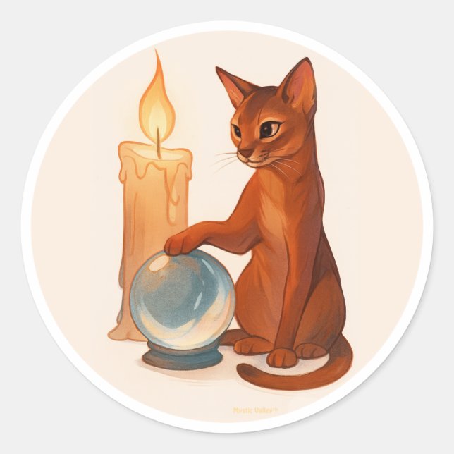 Abyssinian cat with silver crystal ball runder aufkleber (Vorderseite)