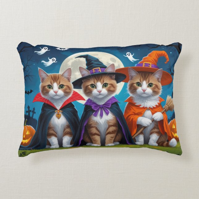 Abyssinian Cats Pumpkin Halloween Funny Dekokissen (Vorderseite)