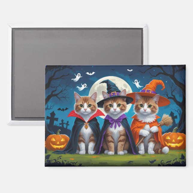 Abyssinian Cats Pumpkin Halloween Funny Magnet (Vorderseite/Rückseite)