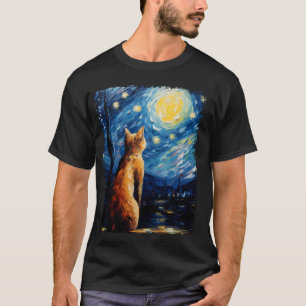 Abyssinian Orange Cat Starry Night Painting T-Shirt