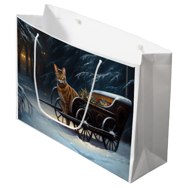 Abyssinian Snowy Sleigh Ride Weihnachtsdekor Große Geschenktüte (Vorderseite Schrägansicht)