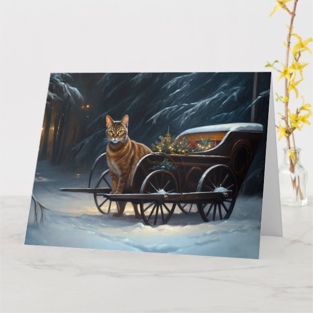 Abyssinian Snowy Sleigh Ride Weihnachtsdekor Karte (Gelbe Blume)
