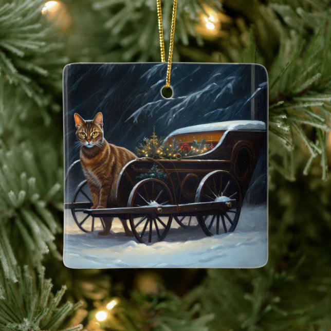 Abyssinian Snowy Sleigh Ride Weihnachtsdekor Keramikornament (Baum)